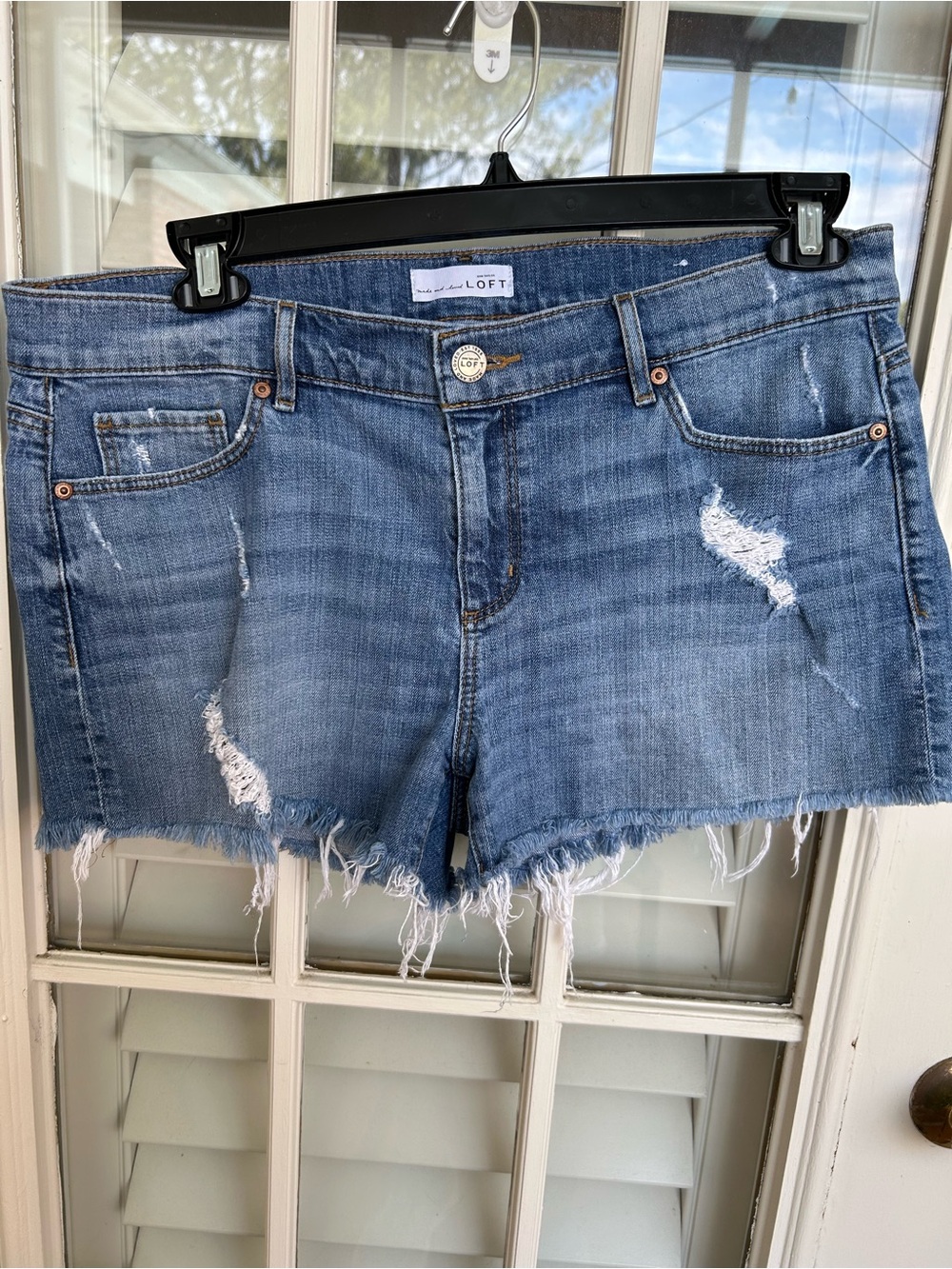LOFT Frayed Light Blue Distressed Denim Shorts